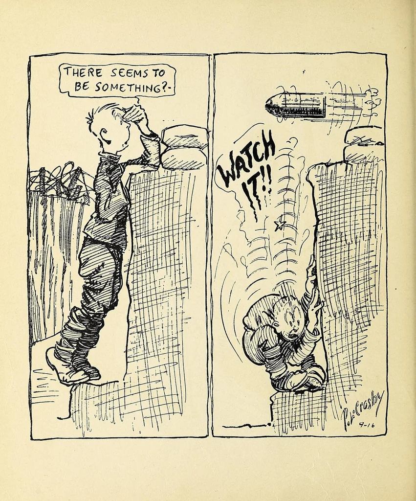 An illustration from Between shots, 1919, leaf 56