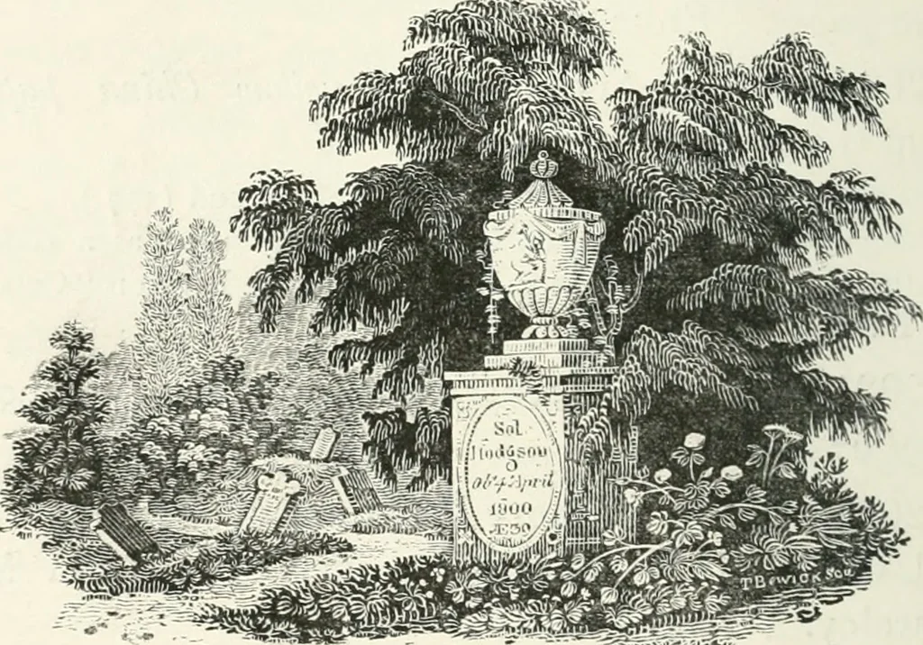 An illustration from The Bewick collector. A descriptive catalogue of the works of Thomas and John Bewick; including cuts, in various states, for books and pamphlets, private gentlemen, public companies, exhibitions, races, newspapers, shop cards, invoice heads, bar bills, coal certificates, broadsides, and other miscellaneous purposes, and wood blocks. With an appendix of portraits, autographs, works of pupils, &c. &c. The whole described from the originals contained in the largest and most perfect collection ever formed, and illustrated with a hundred and twelve cuts, 1866, leaf 343