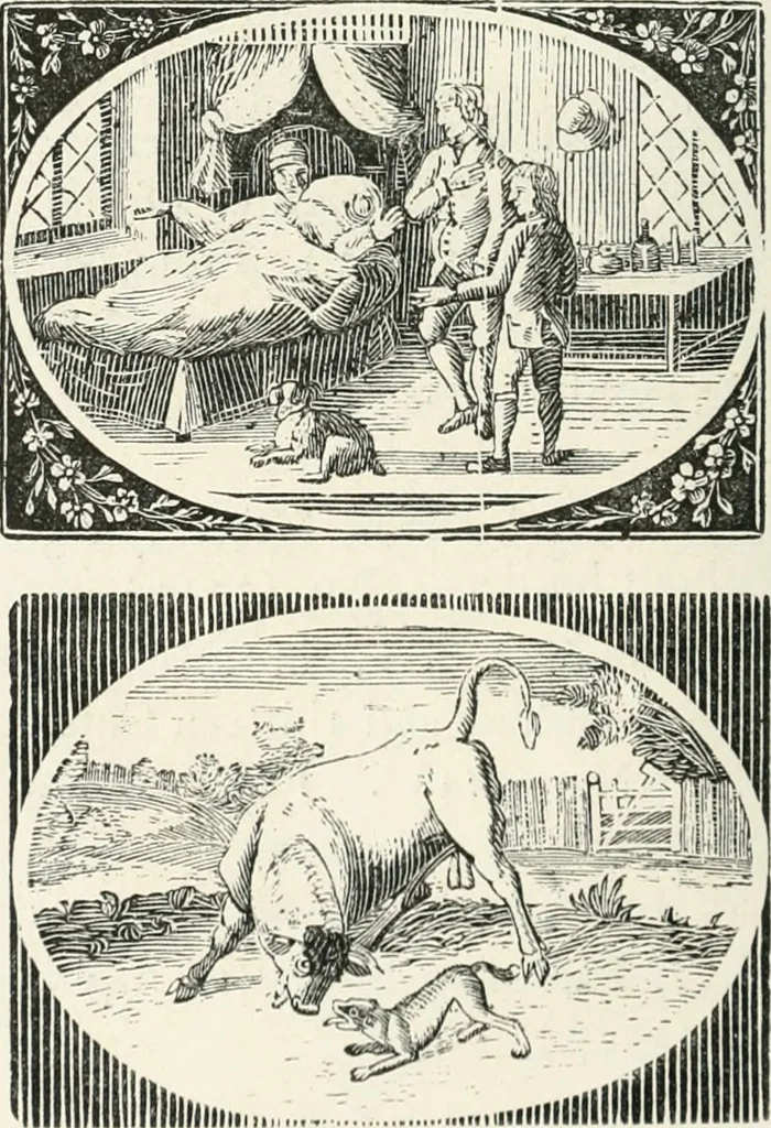 An illustration from The Bewick collector. A descriptive catalogue of the works of Thomas and John Bewick; including cuts, in various states, for books and pamphlets, private gentlemen, public companies, exhibitions, races, newspapers, shop cards, invoice heads, bar bills, coal certificates, broadsides, and other miscellaneous purposes, and wood blocks. With an appendix of portraits, autographs, works of pupils, &c. &c. The whole described from the originals contained in the largest and most perfect collection ever formed, and illustrated with a hundred and twelve cuts, 1866, leaf 531