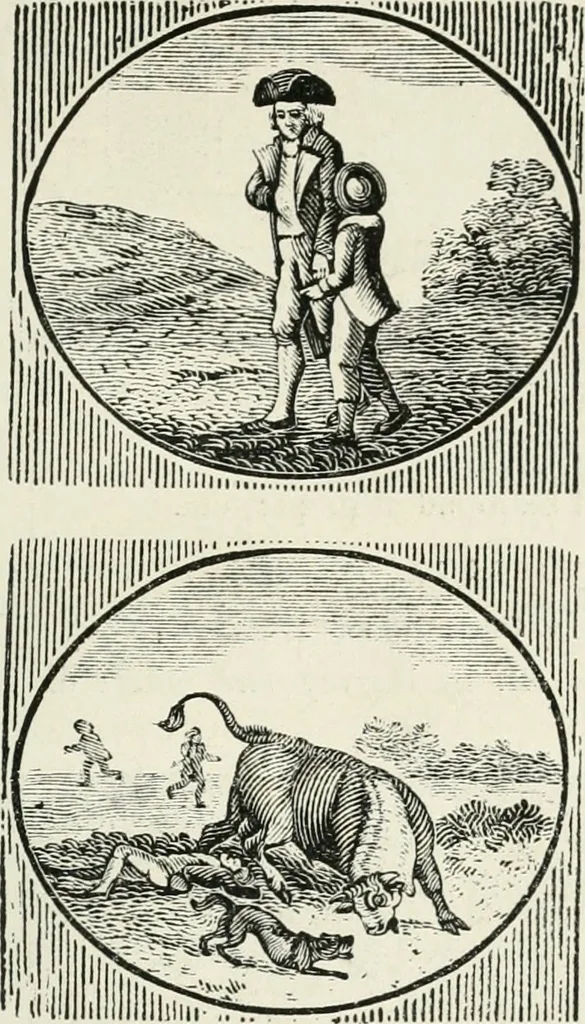 An illustration from The Bewick collector. A descriptive catalogue of the works of Thomas and John Bewick; including cuts, in various states, for books and pamphlets, private gentlemen, public companies, exhibitions, races, newspapers, shop cards, invoice heads, bar bills, coal certificates, broadsides, and other miscellaneous purposes, and wood blocks. With an appendix of portraits, autographs, works of pupils, &c. &c. The whole described from the originals contained in the largest and most perfect collection ever formed, and illustrated with a hundred and twelve cuts, 1866, leaf 536