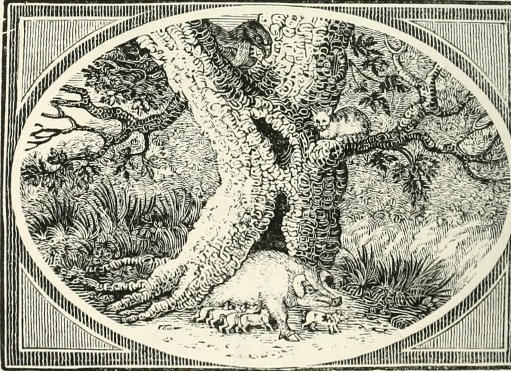 An illustration from The Bewick collector. A descriptive catalogue of the works of Thomas and John Bewick; including cuts, in various states, for books and pamphlets, private gentlemen, public companies, exhibitions, races, newspapers, shop cards, invoice heads, bar bills, coal certificates, broadsides, and other miscellaneous purposes, and wood blocks. With an appendix of portraits, autographs, works of pupils, &c. &c. The whole described from the originals contained in the largest and most perfect collection ever formed, and illustrated with a hundred and twelve cuts, 1866, leaf 537