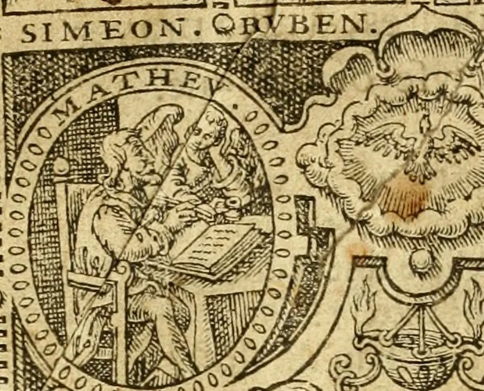 An illustration from The Bible: translated according to the Ebrew and Greeke, and conferred with the best translation in divers languages. With most profitable annotations upon all the hard places, and other things of great importance, as may appeare in the epistle the reader. And also a most profitable concordance for the ready finding out of anything in the same conteined, 1611, leaf 2