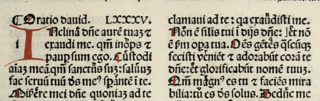 An illustration from [Biblia Latina : cum postillis Nicolai de Lyra et expositionibus Guillelmi Britonis in omnes prologos S. Hieronymi et additionibus Pauli Burgensis replicisque Matthiae Doering], leaf 375