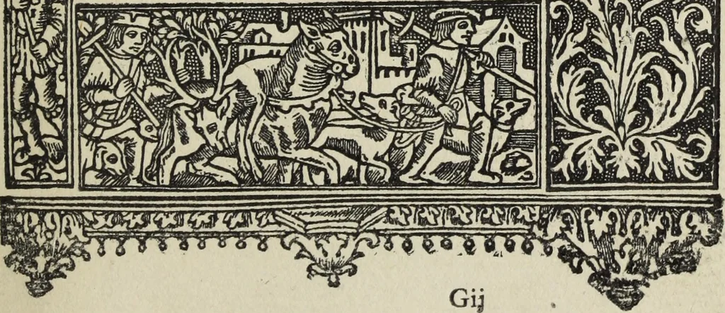 An illustration from Biblia pauperum, conteynynge thirty and eight wodecuttes illustrating the liif, parablis, and miraclis offe oure blessid Lord & Saviour Jhesus Crist, with the proper descrypciouns therof extracted fro the originall texte offe Iohn Wiclif.., 1885, leaf 100