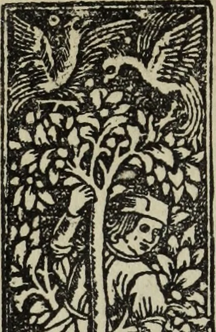 An illustration from Biblia pauperum, conteynynge thirty and eight wodecuttes illustrating the liif, parablis, and miraclis offe oure blessid Lord & Saviour Jhesus Crist, with the proper descrypciouns therof extracted fro the originall texte offe Iohn Wiclif.., 1885, leaf 101