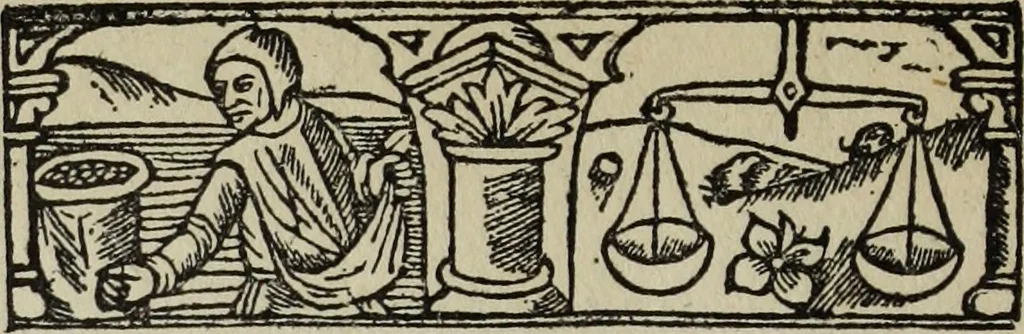 An illustration from Biblia pauperum, conteynynge thirty and eight wodecuttes illustrating the liif, parablis, and miraclis offe oure blessid Lord & Saviour Jhesus Crist, with the proper descrypciouns therof extracted fro the originall texte offe Iohn Wiclif.., 1885, leaf 101