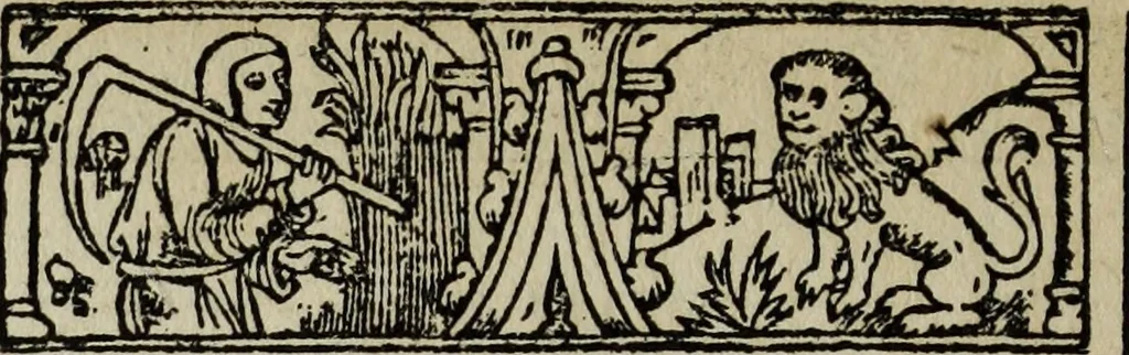 An illustration from Biblia pauperum, conteynynge thirty and eight wodecuttes illustrating the liif, parablis, and miraclis offe oure blessid Lord & Saviour Jhesus Crist, with the proper descrypciouns therof extracted fro the originall texte offe Iohn Wiclif.., 1885, leaf 121
