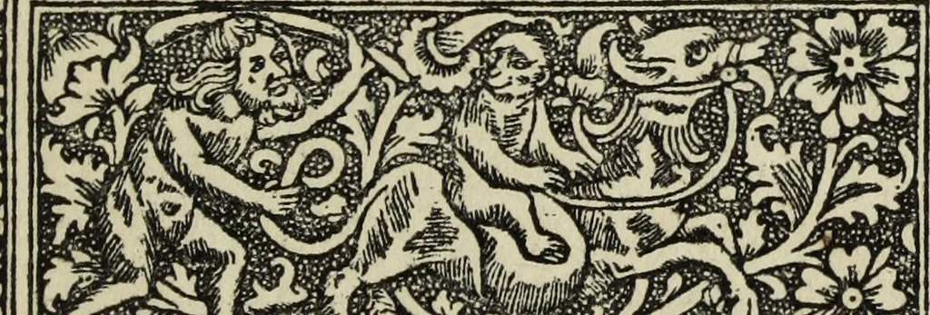 An illustration from Biblia pauperum, conteynynge thirty and eight wodecuttes illustrating the liif, parablis, and miraclis offe oure blessid Lord & Saviour Jhesus Crist, with the proper descrypciouns therof extracted fro the originall texte offe Iohn Wiclif.., 1885, leaf 128