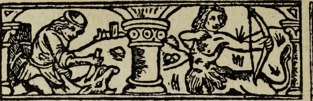 An illustration from Biblia pauperum, conteynynge thirty and eight wodecuttes illustrating the liif, parablis, and miraclis offe oure blessid Lord & Saviour Jhesus Crist, with the proper descrypciouns therof extracted fro the originall texte offe Iohn Wiclif.., 1885, leaf 129