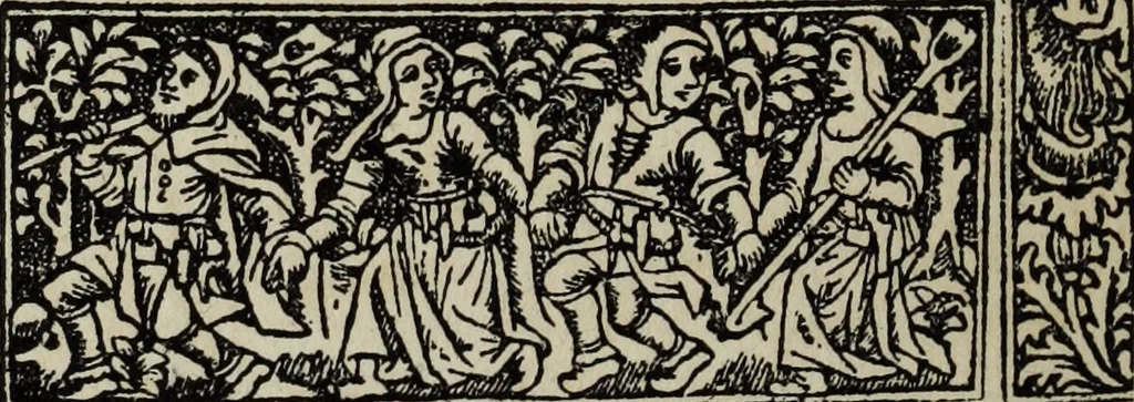 An illustration from Biblia pauperum, conteynynge thirty and eight wodecuttes illustrating the liif, parablis, and miraclis offe oure blessid Lord & Saviour Jhesus Crist, with the proper descrypciouns therof extracted fro the originall texte offe Iohn Wiclif.., 1885, leaf 137
