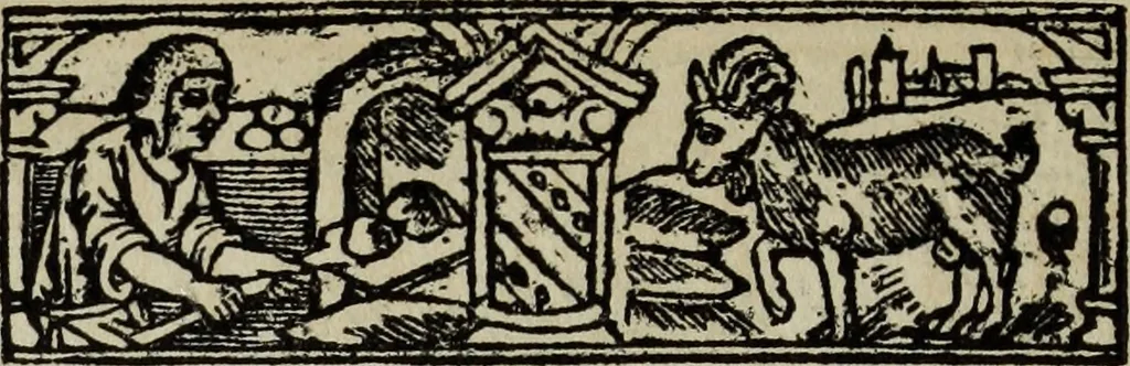 An illustration from Biblia pauperum, conteynynge thirty and eight wodecuttes illustrating the liif, parablis, and miraclis offe oure blessid Lord & Saviour Jhesus Crist, with the proper descrypciouns therof extracted fro the originall texte offe Iohn Wiclif.., 1885, leaf 141