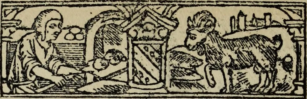 An illustration from Biblia pauperum, conteynynge thirty and eight wodecuttes illustrating the liif, parablis, and miraclis offe oure blessid Lord & Saviour Jhesus Crist, with the proper descrypciouns therof extracted fro the originall texte offe Iohn Wiclif.., 1885, leaf 145