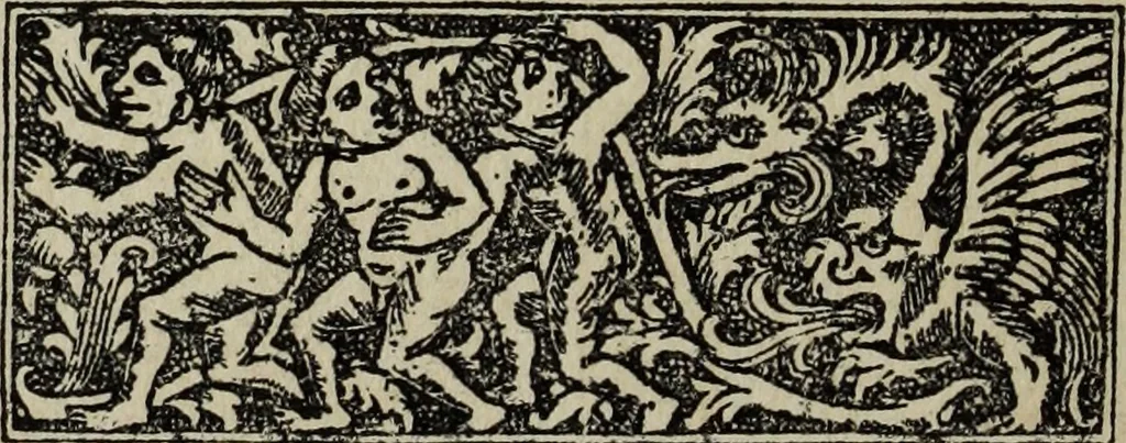 An illustration from Biblia pauperum, conteynynge thirty and eight wodecuttes illustrating the liif, parablis, and miraclis offe oure blessid Lord & Saviour Jhesus Crist, with the proper descrypciouns therof extracted fro the originall texte offe Iohn Wiclif.., 1885, leaf 157