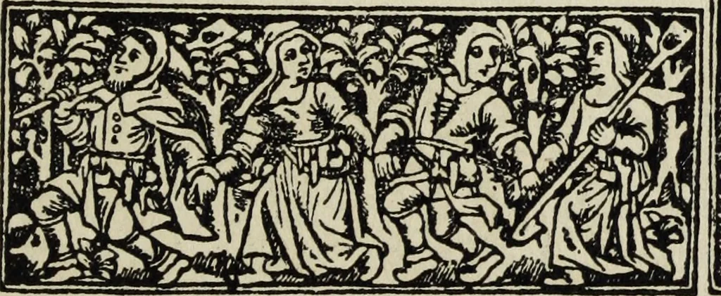 An illustration from Biblia pauperum, conteynynge thirty and eight wodecuttes illustrating the liif, parablis, and miraclis offe oure blessid Lord & Saviour Jhesus Crist, with the proper descrypciouns therof extracted fro the originall texte offe Iohn Wiclif.., 1885, leaf 164
