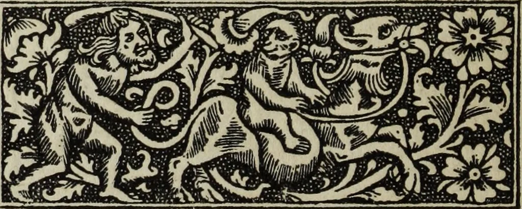 An illustration from Biblia pauperum, conteynynge thirty and eight wodecuttes illustrating the liif, parablis, and miraclis offe oure blessid Lord & Saviour Jhesus Crist, with the proper descrypciouns therof extracted fro the originall texte offe Iohn Wiclif.., 1885, leaf 41