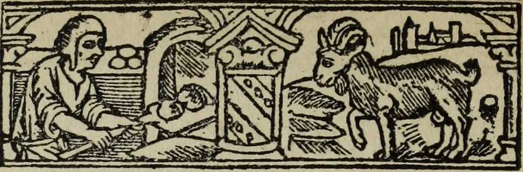 An illustration from Biblia pauperum, conteynynge thirty and eight wodecuttes illustrating the liif, parablis, and miraclis offe oure blessid Lord & Saviour Jhesus Crist, with the proper descrypciouns therof extracted fro the originall texte offe Iohn Wiclif.., 1885, leaf 49