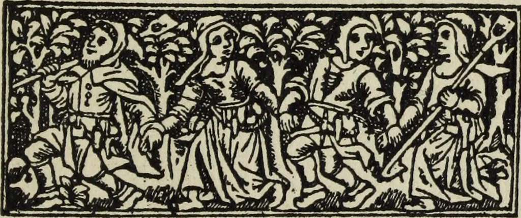 An illustration from Biblia pauperum, conteynynge thirty and eight wodecuttes illustrating the liif, parablis, and miraclis offe oure blessid Lord & Saviour Jhesus Crist, with the proper descrypciouns therof extracted fro the originall texte offe Iohn Wiclif.., 1885, leaf 60