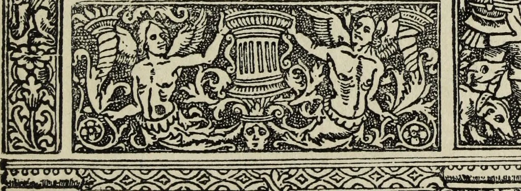 An illustration from Biblia pauperum, conteynynge thirty and eight wodecuttes illustrating the liif, parablis, and miraclis offe oure blessid Lord & Saviour Jhesus Crist, with the proper descrypciouns therof extracted fro the originall texte offe Iohn Wiclif.., 1885, leaf 64