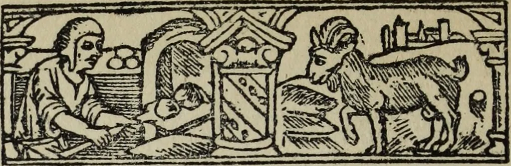 An illustration from Biblia pauperum, conteynynge thirty and eight wodecuttes illustrating the liif, parablis, and miraclis offe oure blessid Lord & Saviour Jhesus Crist, with the proper descrypciouns therof extracted fro the originall texte offe Iohn Wiclif.., 1885, leaf 81