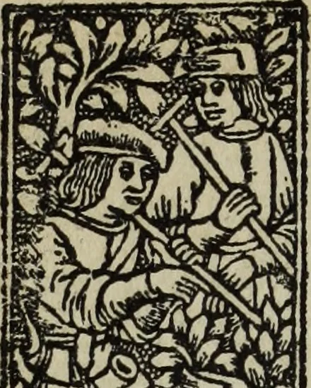 An illustration from Biblia pauperum, conteynynge thirty and eight wodecuttes illustrating the liif, parablis, and miraclis offe oure blessid Lord & Saviour Jhesus Crist, with the proper descrypciouns therof extracted fro the originall texte offe Iohn Wiclif.., 1885, leaf 85