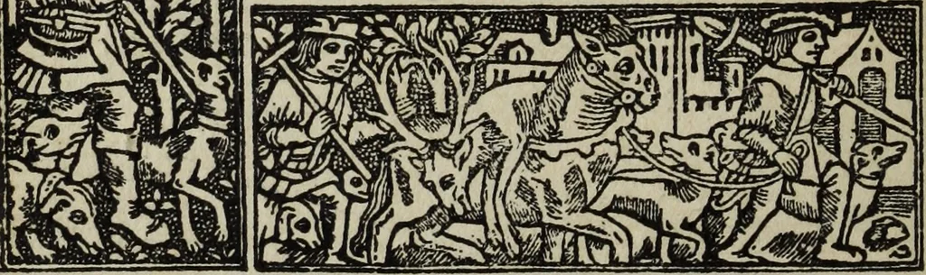 An illustration from Biblia pauperum, conteynynge thirty and eight wodecuttes illustrating the liif, parablis, and miraclis offe oure blessid Lord & Saviour Jhesus Crist, with the proper descrypciouns therof extracted fro the originall texte offe Iohn Wiclif.., 1885, leaf 85
