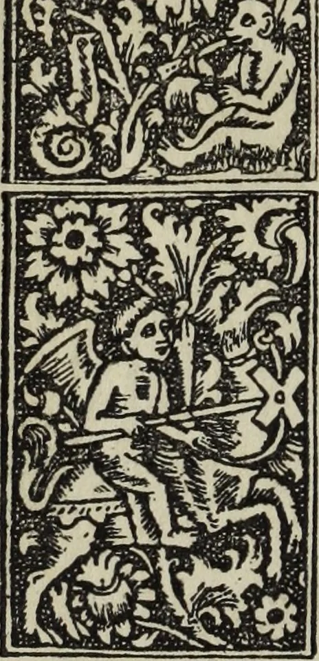 An illustration from Biblia pauperum, conteynynge thirty and eight wodecuttes illustrating the liif, parablis, and miraclis offe oure blessid Lord & Saviour Jhesus Crist, with the proper descrypciouns therof extracted fro the originall texte offe Iohn Wiclif.., 1885, leaf 93