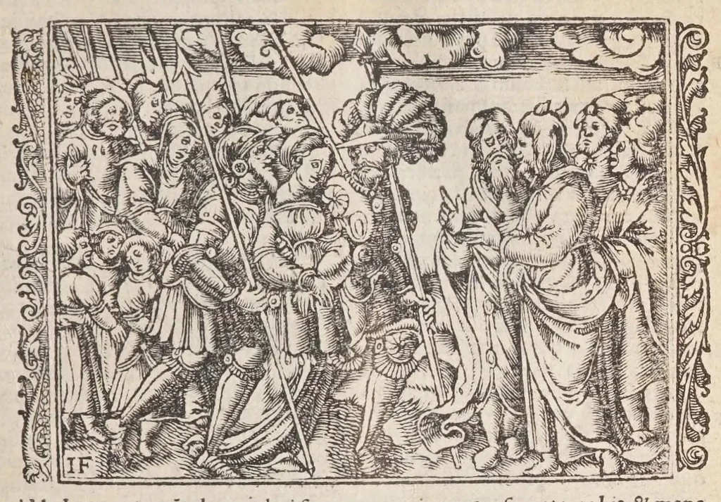 An illustration from Biblia pictvris illvstrata : breves in eadem annotationes, ex doctiss. interpretationibus, & Hebraeorum commentariis : interpretatio nominum Hebraicorum : index epistolarum & euangeliorum totius anni., 1540, leaf 171