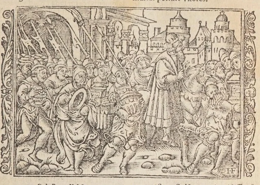 An illustration from Biblia pictvris illvstrata : breves in eadem annotationes, ex doctiss. interpretationibus, & Hebraeorum commentariis : interpretatio nominum Hebraicorum : index epistolarum & euangeliorum totius anni., 1540, leaf 415