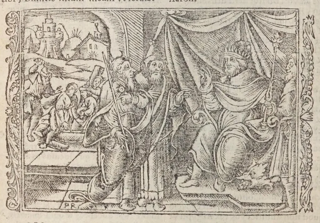 An illustration from Biblia pictvris illvstrata : breves in eadem annotationes, ex doctiss. interpretationibus, & Hebraeorum commentariis : interpretatio nominum Hebraicorum : index epistolarum & euangeliorum totius anni., 1540, leaf 76