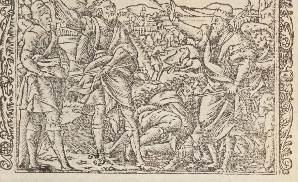 An illustration from Biblia pictvris illvstrata : breves in eadem annotationes, ex doctiss. interpretationibus, & Hebraeorum commentariis : interpretatio nominum Hebraicorum : index epistolarum & euangeliorum totius anni., 1540, leaf 81
