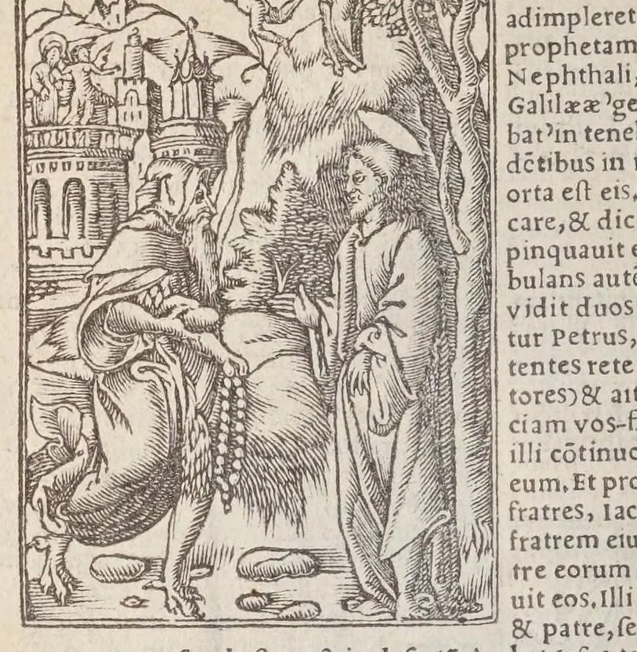 An illustration from Biblia pictvris illvstrata : breves in eadem annotationes, ex doctiss. interpretationibus, & Hebraeorum commentariis : interpretatio nominum Hebraicorum : index epistolarum & euangeliorum totius anni., 1540, leaf 988