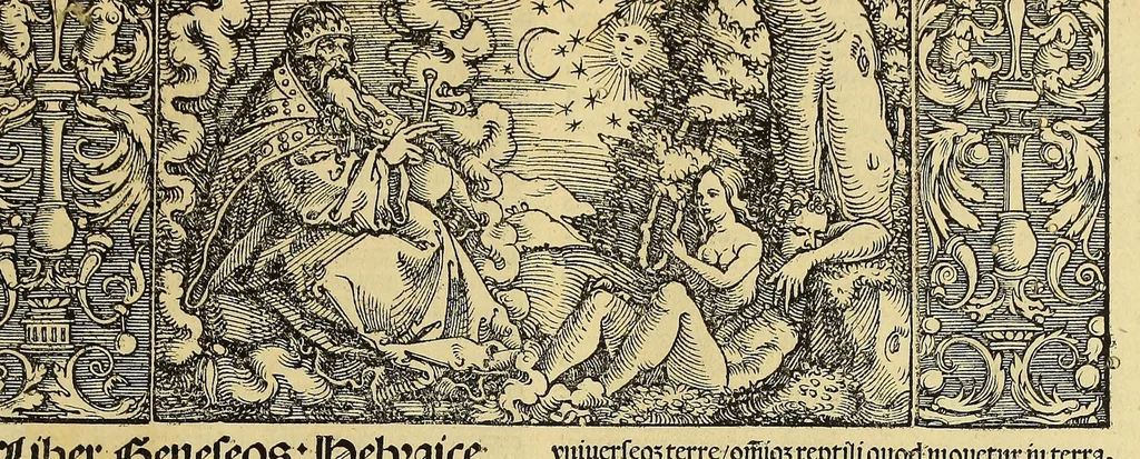 An illustration from Biblia sacra utriusq[ue] Testme[n]ti: : dilige[n]ter recognita [et] emendata, no[n] paucis locis: quae corrupta era[n]t:+ collatio[n]e hebraico[rum] voluminu[m] restitutis. Item in fronte libri ex Athanasio fragmentum de libris utriusq[ue] Testamenti, 1523, leaf 15