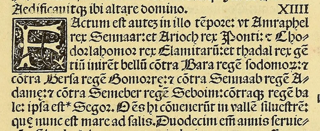 An illustration from Biblia sacra utriusq[ue] Testme[n]ti: : dilige[n]ter recognita [et] emendata, no[n] paucis locis: quae corrupta era[n]t:+ collatio[n]e hebraico[rum] voluminu[m] restitutis. Item in fronte libri ex Athanasio fragmentum de libris utriusq[ue] Testamenti, 1523, leaf 19