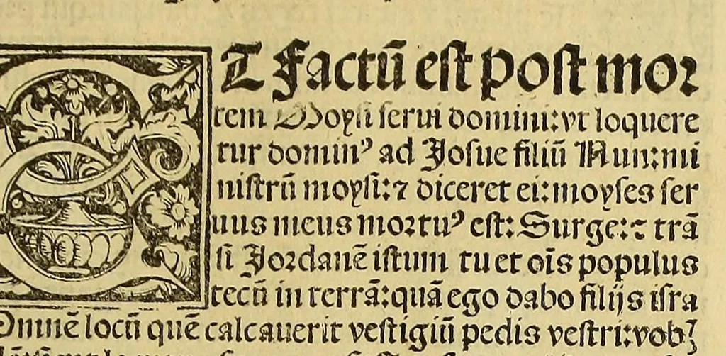 An illustration from Biblia sacra utriusq[ue] Testme[n]ti: : dilige[n]ter recognita [et] emendata, no[n] paucis locis: quae corrupta era[n]t:+ collatio[n]e hebraico[rum] voluminu[m] restitutis. Item in fronte libri ex Athanasio fragmentum de libris utriusq[ue] Testamenti, 1523, leaf 99