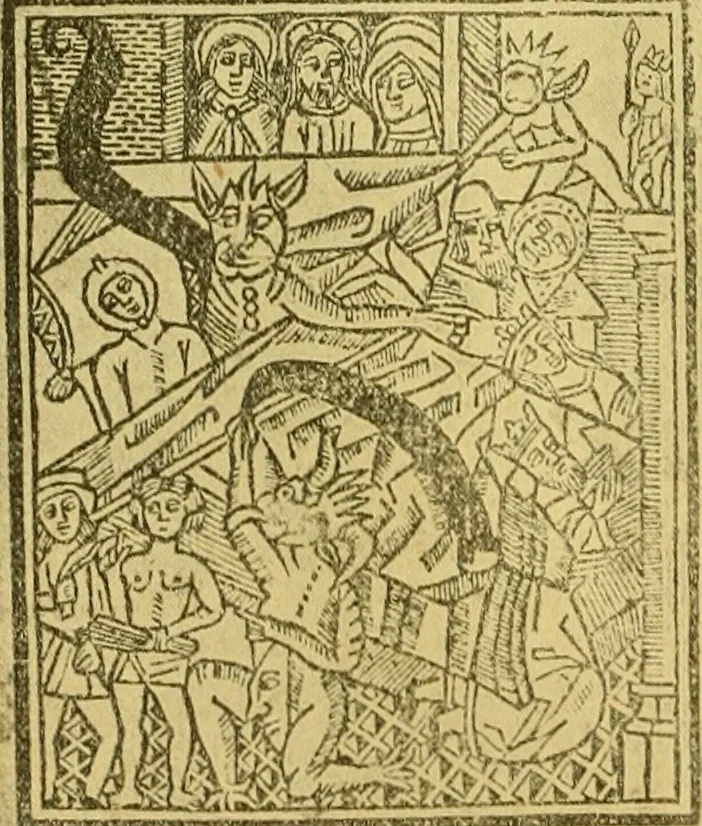 An illustration from Bibliografía de la lengua valenciana : o sea catálogo razonado por orden alfabético de autores de los libros, folletos, obras dramáticas, periódicos, coloquios, coplas, chistes, discursos, romances, alocuciones, cantares, gozes, etc., que escritos en lengua valenciana y bilingüe, han visto la luz pública desde el establecimiento de la imprenta en España hasta nuestros días, 1915, leaf 195