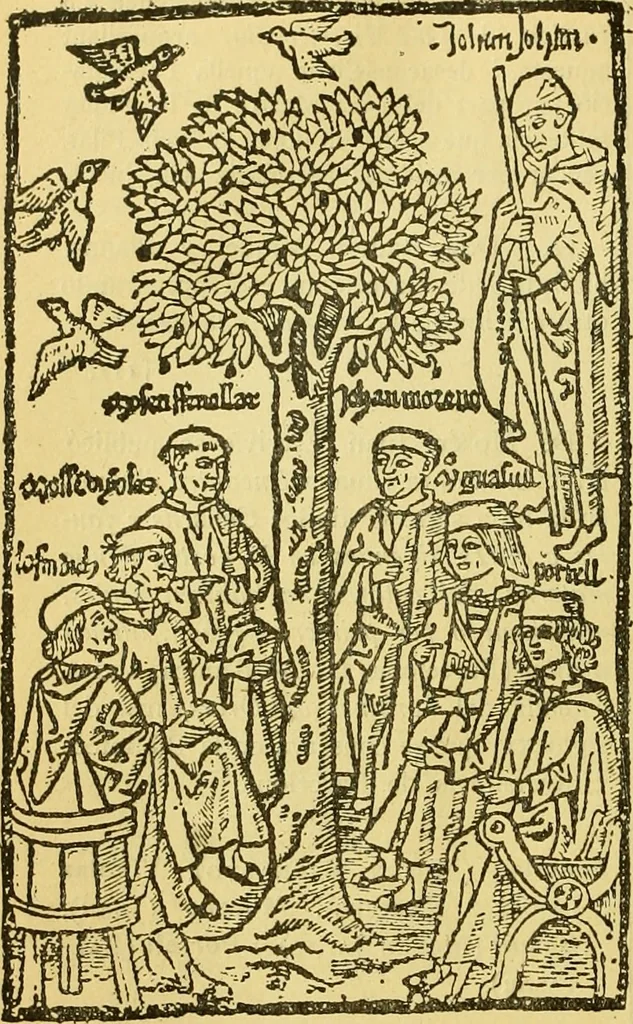 An illustration from Bibliografía de la lengua valenciana : o sea catálogo razonado por orden alfabético de autores de los libros, folletos, obras dramáticas, periódicos, coloquios, coplas, chistes, discursos, romances, alocuciones, cantares, gozes, etc., que escritos en lengua valenciana y bilingüe, han visto la luz pública desde el establecimiento de la imprenta en España hasta nuestros días, 1915, leaf 257