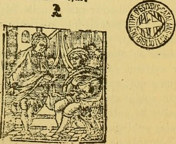 An illustration from Bibliografía de la lengua valenciana : o sea catálogo razonado por orden alfabético de autores de los libros, folletos, obras dramáticas, periódicos, coloquios, coplas, chistes, discursos, romances, alocuciones, cantares, gozes, etc., que escritos en lengua valenciana y bilingüe, han visto la luz pública desde el establecimiento de la imprenta en España hasta nuestros días, 1915, leaf 268