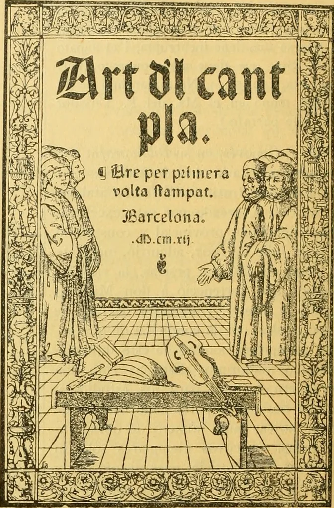 An illustration from Bibliografía de la lengua valenciana : o sea catálogo razonado por orden alfabético de autores de los libros, folletos, obras dramáticas, periódicos, coloquios, coplas, chistes, discursos, romances, alocuciones, cantares, gozes, etc., que escritos en lengua valenciana y bilingüe, han visto la luz pública desde el establecimiento de la imprenta en España hasta nuestros días, 1915, leaf 33