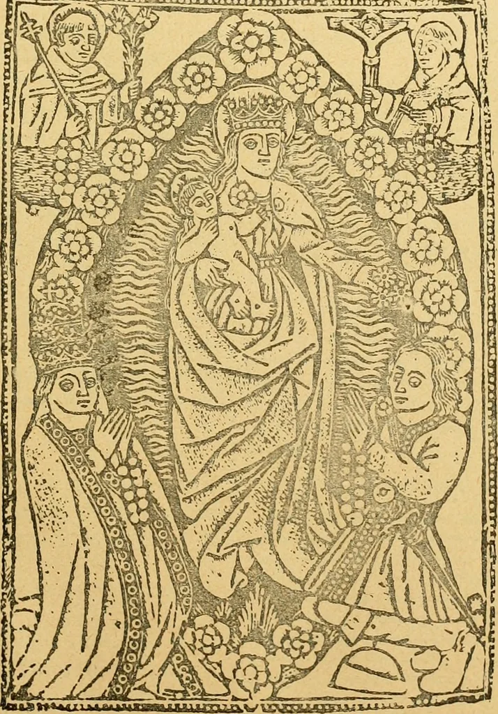 An illustration from Bibliografía de la lengua valenciana : o sea catálogo razonado por orden alfabético de autores de los libros, folletos, obras dramáticas, periódicos, coloquios, coplas, chistes, discursos, romances, alocuciones, cantares, gozes, etc., que escritos en lengua valenciana y bilingüe, han visto la luz pública desde el establecimiento de la imprenta en España hasta nuestros días, 1915, leaf 370