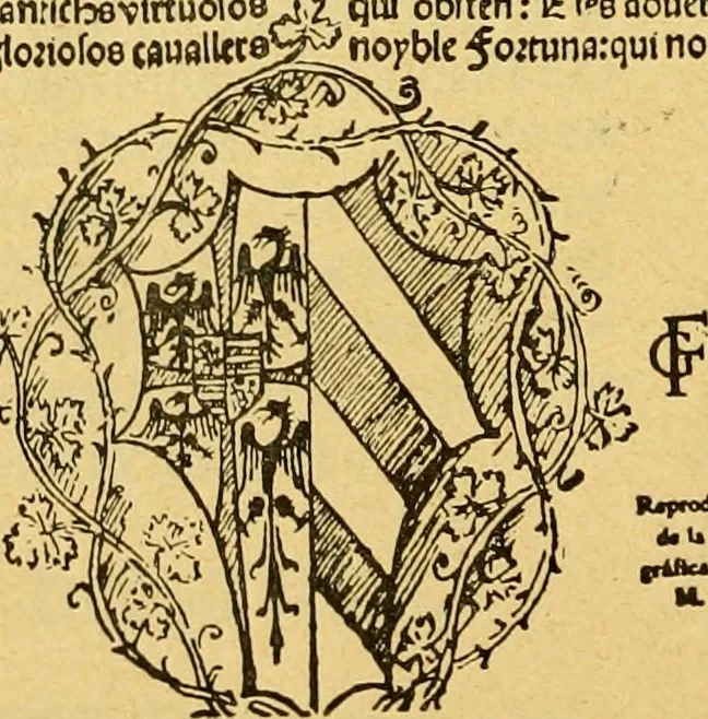 An illustration from Bibliografía de la lengua valenciana : o sea catálogo razonado por orden alfabético de autores de los libros, folletos, obras dramáticas, periódicos, coloquios, coplas, chistes, discursos, romances, alocuciones, cantares, gozes, etc., que escritos en lengua valenciana y bilingüe, han visto la luz pública desde el establecimiento de la imprenta en España hasta nuestros días, 1915, leaf 403