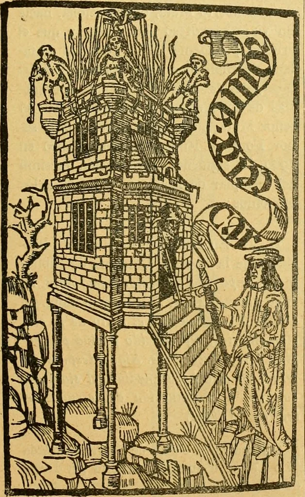 An illustration from Bibliografía de la lengua valenciana : o sea catálogo razonado por orden alfabético de autores de los libros, folletos, obras dramáticas, periódicos, coloquios, coplas, chistes, discursos, romances, alocuciones, cantares, gozes, etc., que escritos en lengua valenciana y bilingüe, han visto la luz pública desde el establecimiento de la imprenta en España hasta nuestros días, 1915, leaf 574
