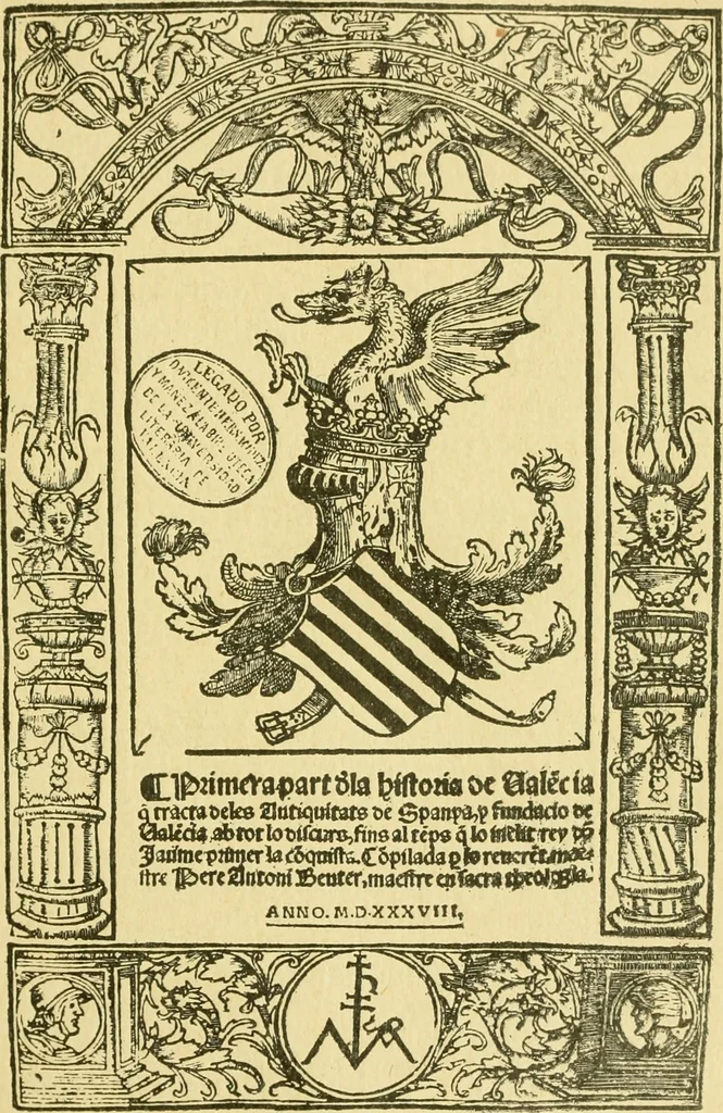 An illustration from Bibliografía de la lengua valenciana : o sea catálogo razonado por orden alfabético de autores de los libros, folletos, obras dramáticas, periódicos, coloquios, coplas, chistes, discursos, romances, alocuciones, cantares, gozes, etc., que escritos en lengua valenciana y bilingüe, han visto la luz pública desde el establecimiento de la imprenta en España hasta nuestros días, 1915, leaf 125
