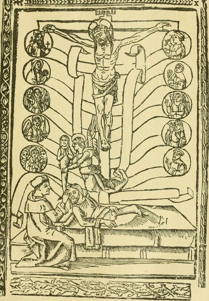 An illustration from Bibliografía de la lengua valenciana : o sea catálogo razonado por orden alfabético de autores de los libros, folletos, obras dramáticas, periódicos, coloquios, coplas, chistes, discursos, romances, alocuciones, cantares, gozes, etc., que escritos en lengua valenciana y bilingüe, han visto la luz pública desde el establecimiento de la imprenta en España hasta nuestros días, 1915, leaf 187