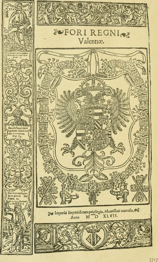 An illustration from Bibliografía de la lengua valenciana : o sea catálogo razonado por orden alfabético de autores de los libros, folletos, obras dramáticas, periódicos, coloquios, coplas, chistes, discursos, romances, alocuciones, cantares, gozes, etc., que escritos en lengua valenciana y bilingüe, han visto la luz pública desde el establecimiento de la imprenta en España hasta nuestros días, 1915, leaf 270