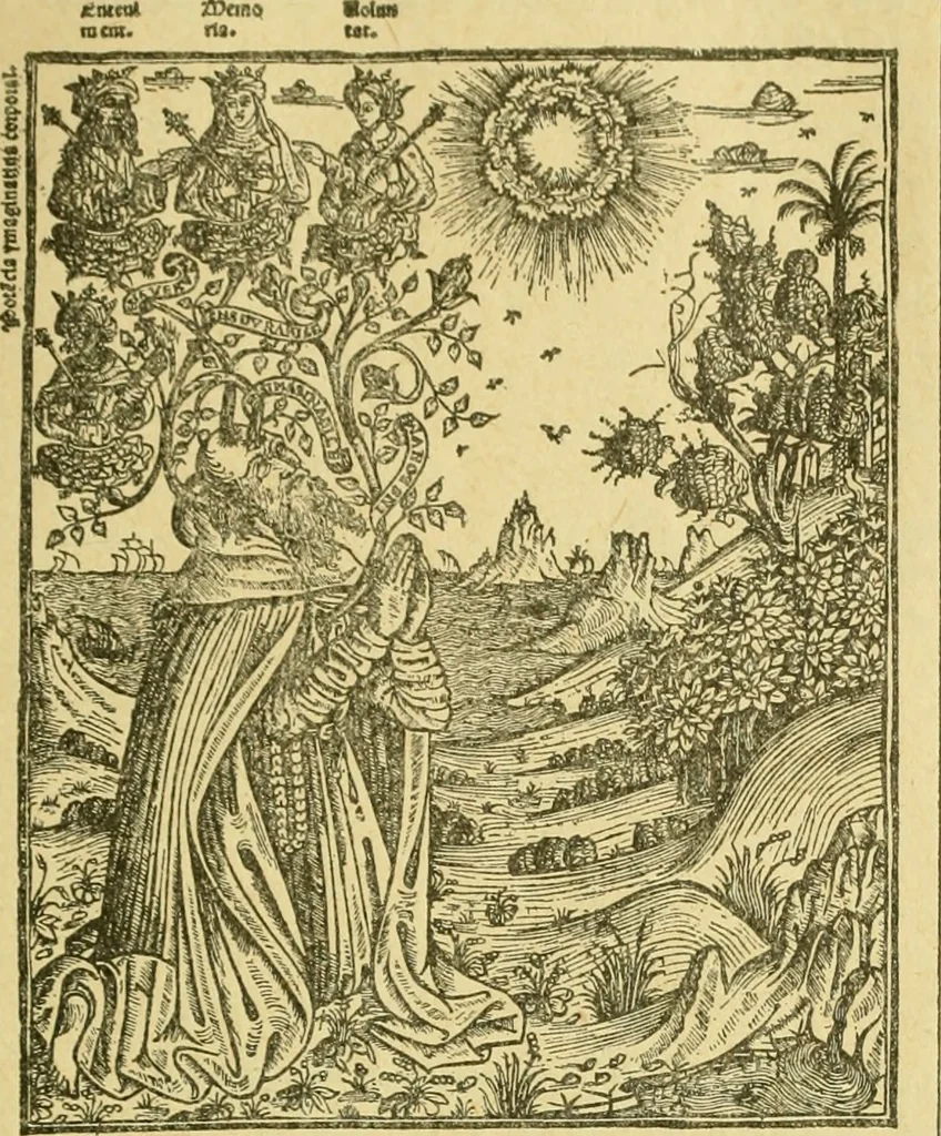 An illustration from Bibliografía de la lengua valenciana : o sea catálogo razonado por orden alfabético de autores de los libros, folletos, obras dramáticas, periódicos, coloquios, coplas, chistes, discursos, romances, alocuciones, cantares, gozes, etc., que escritos en lengua valenciana y bilingüe, han visto la luz pública desde el establecimiento de la imprenta en España hasta nuestros días, 1915, leaf 345