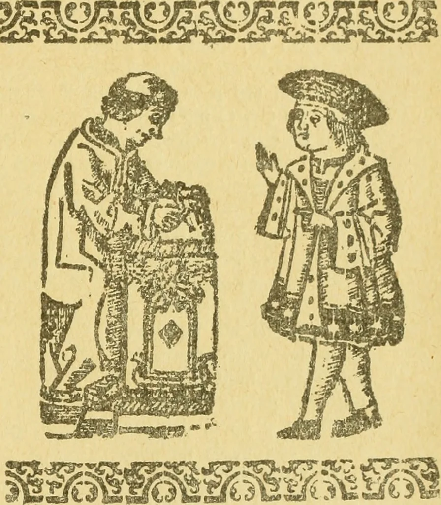 An illustration from Bibliografía de la lengua valenciana : o sea catálogo razonado por orden alfabético de autores de los libros, folletos, obras dramáticas, periódicos, coloquios, coplas, chistes, discursos, romances, alocuciones, cantares, gozes, etc., que escritos en lengua valenciana y bilingüe, han visto la luz pública desde el establecimiento de la imprenta en España hasta nuestros días, 1915, leaf 415