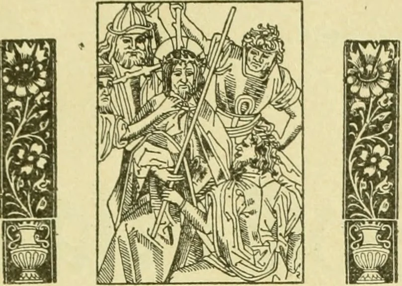 An illustration from Bibliografía de la lengua valenciana : o sea catálogo razonado por orden alfabético de autores de los libros, folletos, obras dramáticas, periódicos, coloquios, coplas, chistes, discursos, romances, alocuciones, cantares, gozes, etc., que escritos en lengua valenciana y bilingüe, han visto la luz pública desde el establecimiento de la imprenta en España hasta nuestros días, 1915, leaf 47