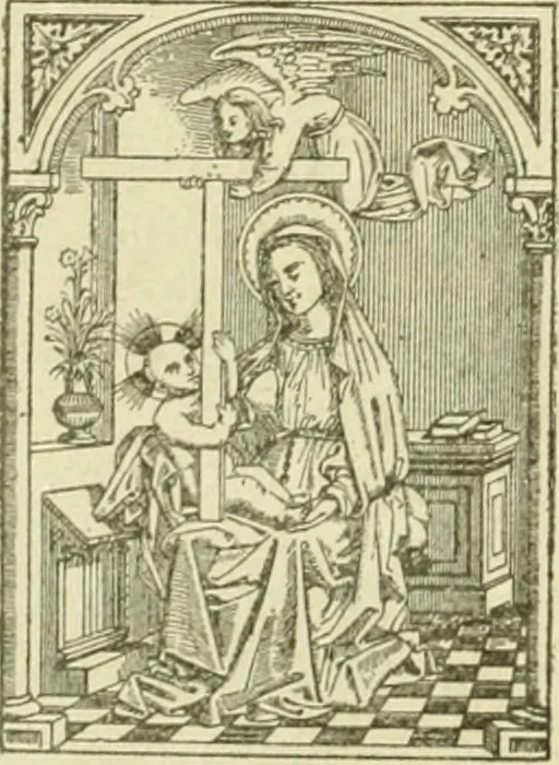 An illustration from Bibliografía de la lengua valenciana : o sea catálogo razonado por orden alfabético de autores de los libros, folletos, obras dramáticas, periódicos, coloquios, coplas, chistes, discursos, romances, alocuciones, cantares, gozes, etc., que escritos en lengua valenciana y bilingüe, han visto la luz pública desde el establecimiento de la imprenta en España hasta nuestros días, 1915, leaf 48