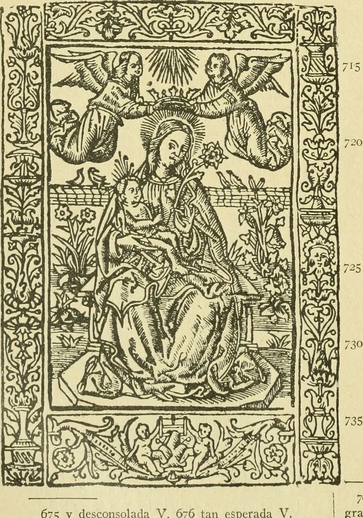 An illustration from Bibliografía de la lengua valenciana : o sea catálogo razonado por orden alfabético de autores de los libros, folletos, obras dramáticas, periódicos, coloquios, coplas, chistes, discursos, romances, alocuciones, cantares, gozes, etc., que escritos en lengua valenciana y bilingüe, han visto la luz pública desde el establecimiento de la imprenta en España hasta nuestros días, 1915, leaf 484