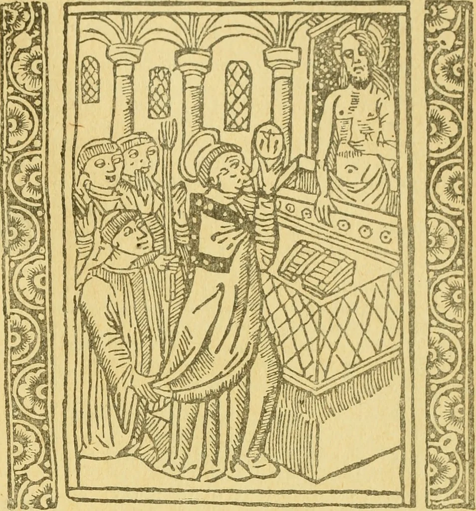 An illustration from Bibliografía de la lengua valenciana : o sea catálogo razonado por orden alfabético de autores de los libros, folletos, obras dramáticas, periódicos, coloquios, coplas, chistes, discursos, romances, alocuciones, cantares, gozes, etc., que escritos en lengua valenciana y bilingüe, han visto la luz pública desde el establecimiento de la imprenta en España hasta nuestros días, 1915, leaf 489